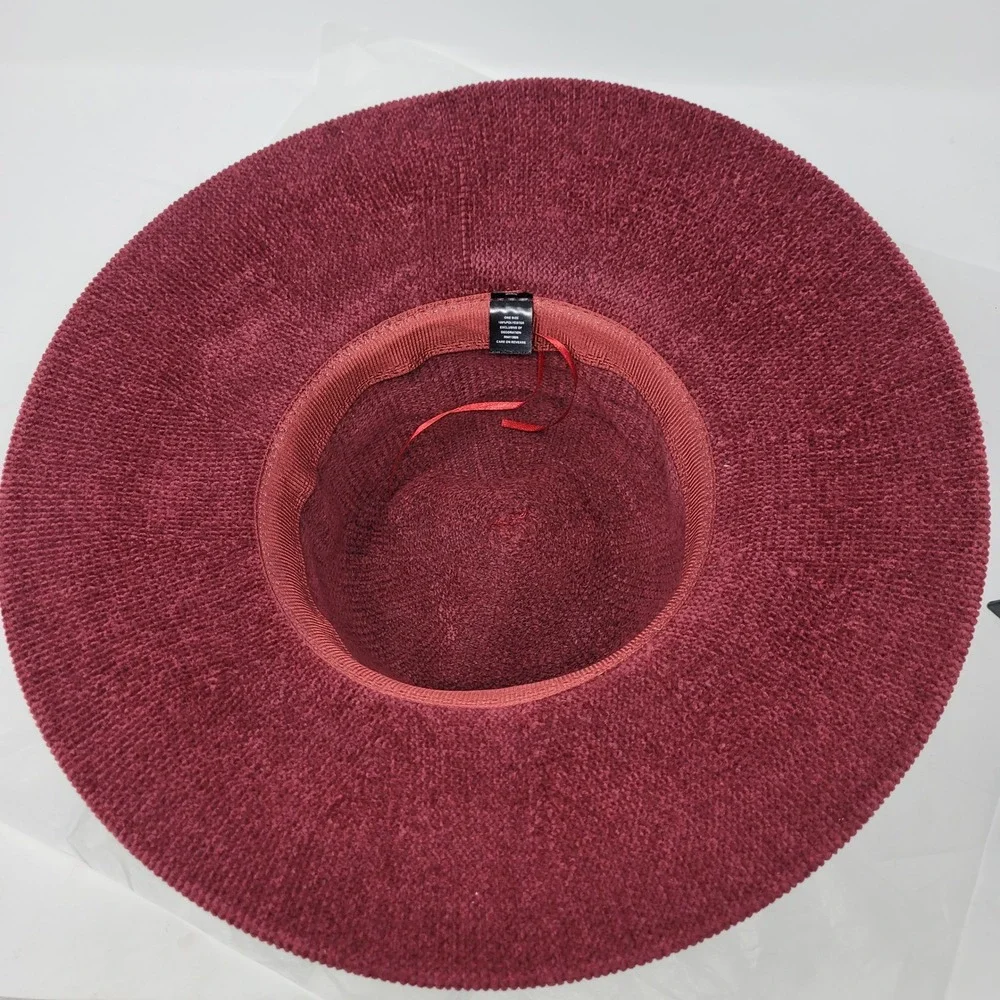 Maroon Burgundy Wide-brim Floppy Hat Knit Faux Leather Band Adjustable‎ Boho